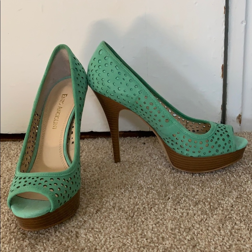 Sea foam green peep toe heels